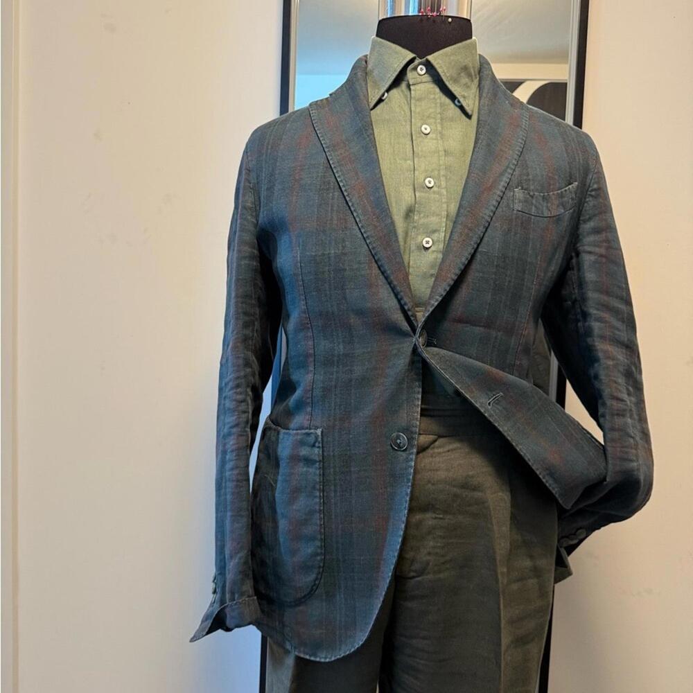 L.B.M. 1911 Plaid Green Linen Blazer